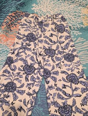 Joie Floral Print Wide-Leg Pants in Blue and White